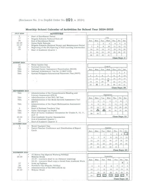 DepEd School Calendar for SY 2024.